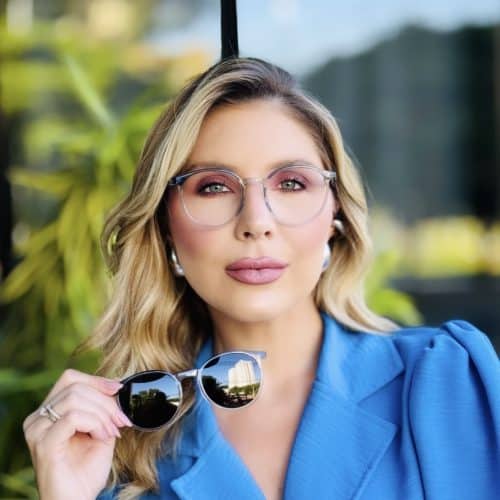 oticagriss oculos feminino clip on 2 em 1 redondo azul transparente 315