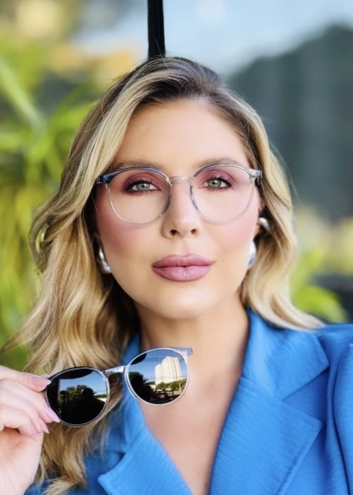 oticagriss oculos feminino clip on 2 em 1 redondo azul transparente 315