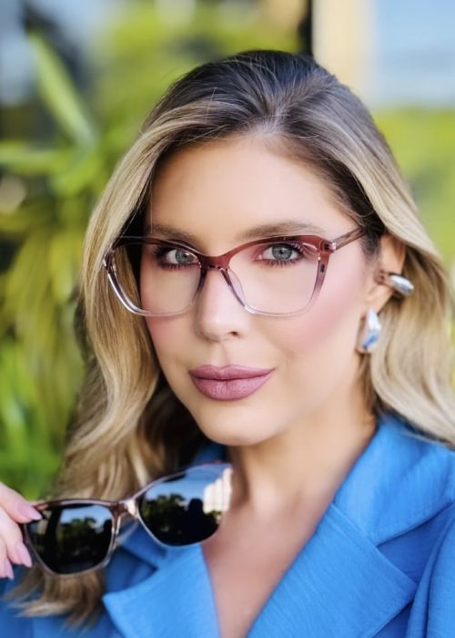 oticagriss oculos feminino 2 em 1 clip on gatinho transparente rose 341