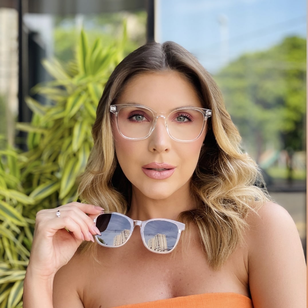 Óculos 2 em 1 Clip-On Quadrado Transparente 449