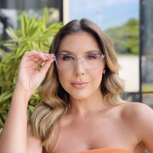 oticagriss oculos de grau feminino gatinho azul e verde 446