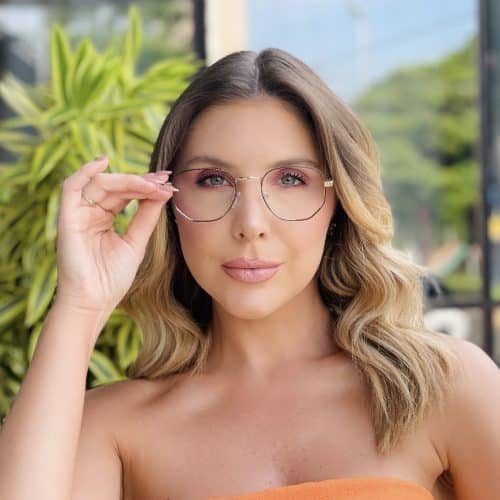 oticagriss oculos de grau feminino hexagonal preto e dourado 450