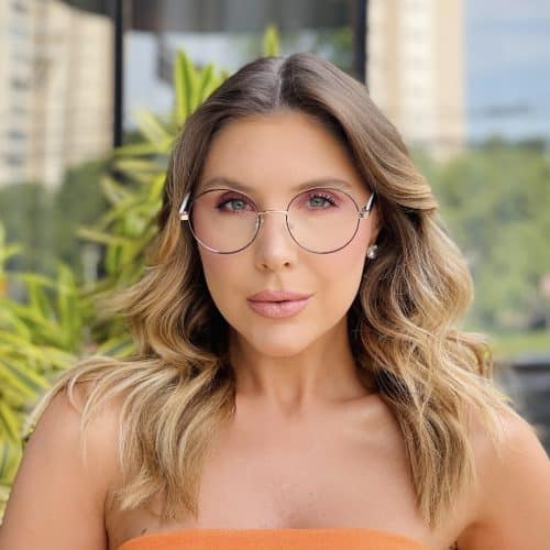 oticagriss oculos de grau feminino redondo preto e dourado 448