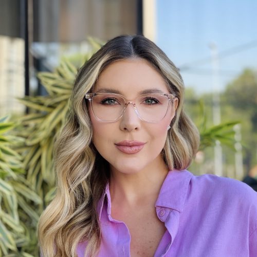 oticagriss oculos de grau feminino quadrado rose transparente 492