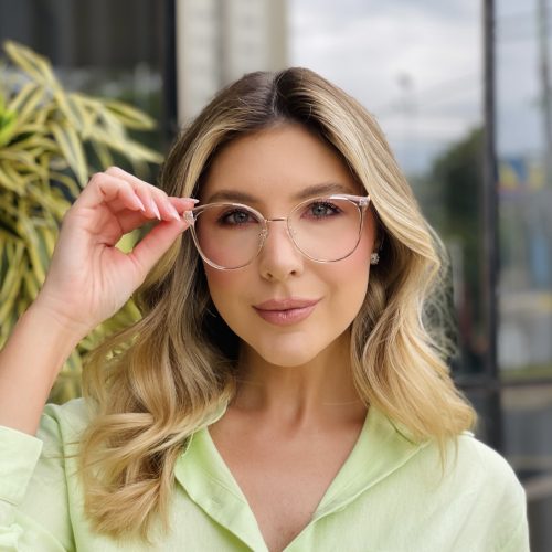 oticagriss oculos de grau feminino redondo rosa transparente 486