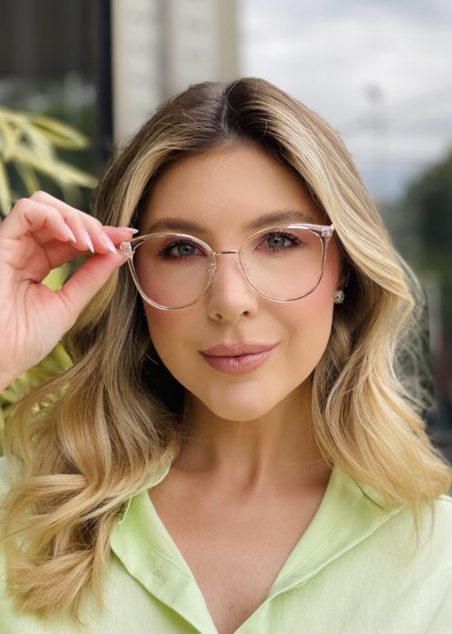 oticagriss oculos de grau feminino redondo rosa transparente 486