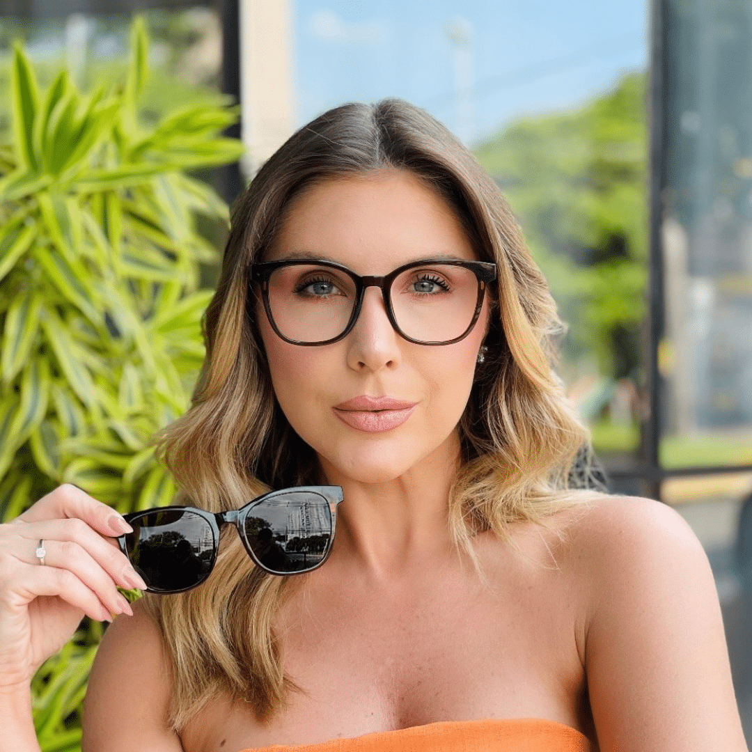 Óculos 2 em 1 Clip-On Quadrado Marrom 449 2.0