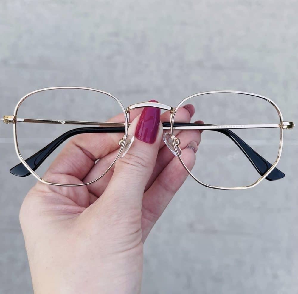 oticagriss oculos de grau feminino hexagonal dourado 491 3